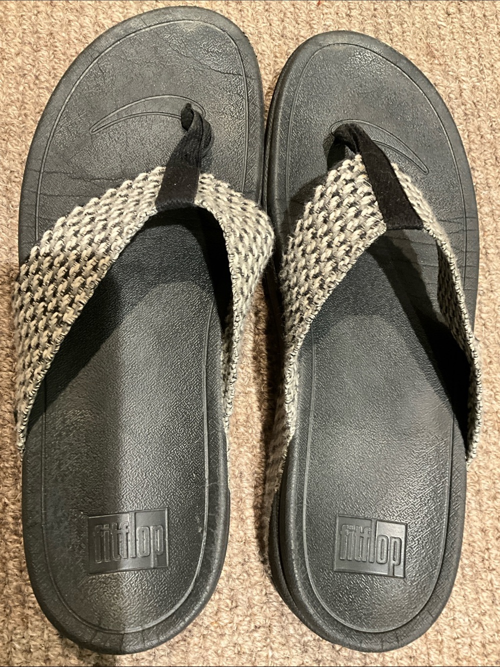 FitFlop Black with Silver Woven Thong Sandals - Picture 4 of 6
